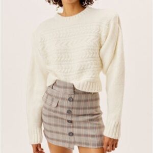FOR Love and Lemons Ivory Dominique Cable Knit Shoulder pads Sweater size Medium
